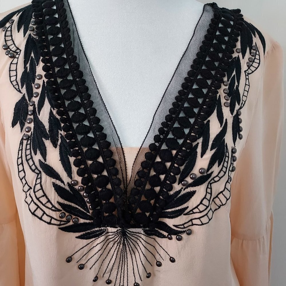 Nanette Lepore Silk Long Balloon Sleeve Blouse - Picture 10 of 11